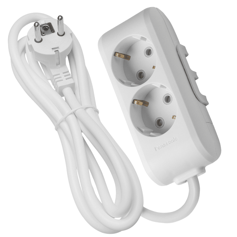Panasonic X-tendia 2-socket extension cord with grounding and safety shutters 2 m gray (WLTB04222GR-UA1)