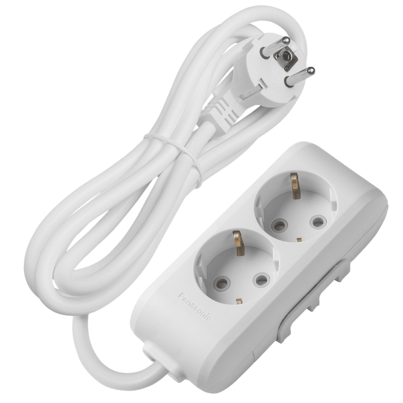 Panasonic X-tendia 2-socket extension cord with grounding and safety shutters 2 m gray (WLTB04222GR-UA1)