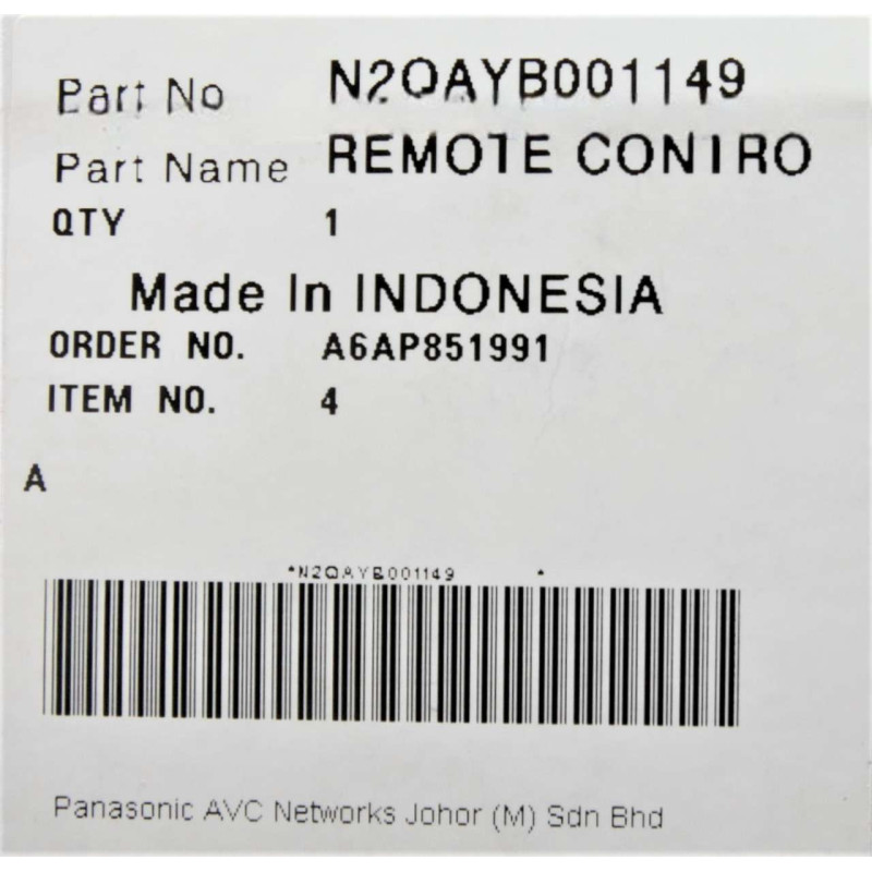 Remote control Panasonic N2QAYB001149