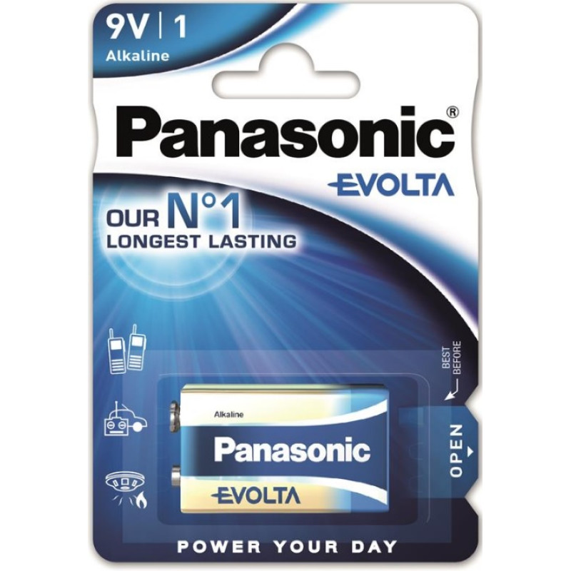 Батарейка Panasonic 6LR61EGE/1BP EVOLTA щелочная 6LR61(6LF22, MN1604, MX1604, Крона) блистер, 1 шт.