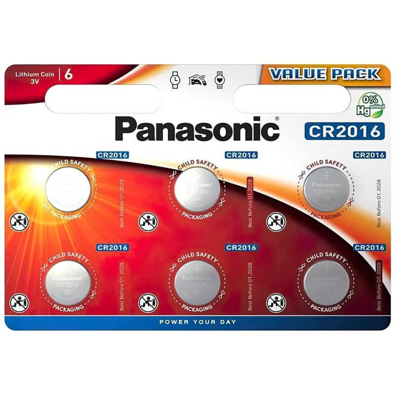 Батарейка Panasonic CR-2016EL/6B літієва CR2016 блістер, 6 шт.