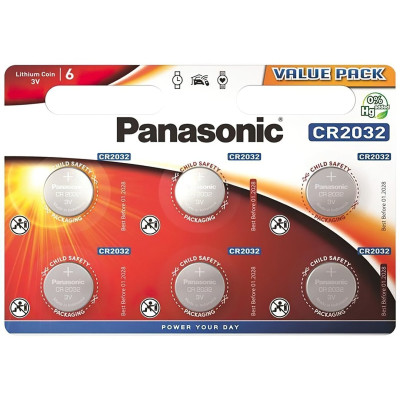Battery Panasonic CR-2032EL/6B lithium CR2032 blister, 6 pcs.