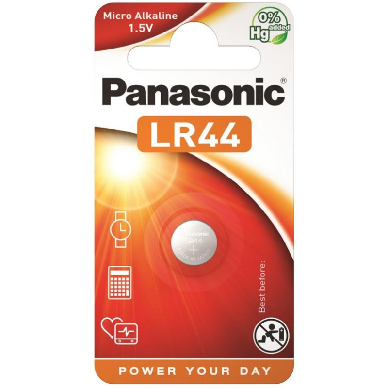 Батарейка Panasonic LR-44EL/1B щелочная LR44(A76, AG13, G13A, PX76, GP76A, RW82) блистер, 1 шт.