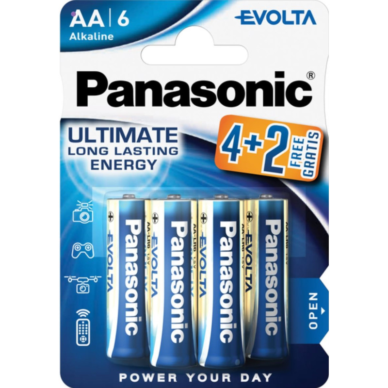 Батарейка Panasonic LR6EGE/6B2F EVOLTA щелочная AA блистер, 6 шт.