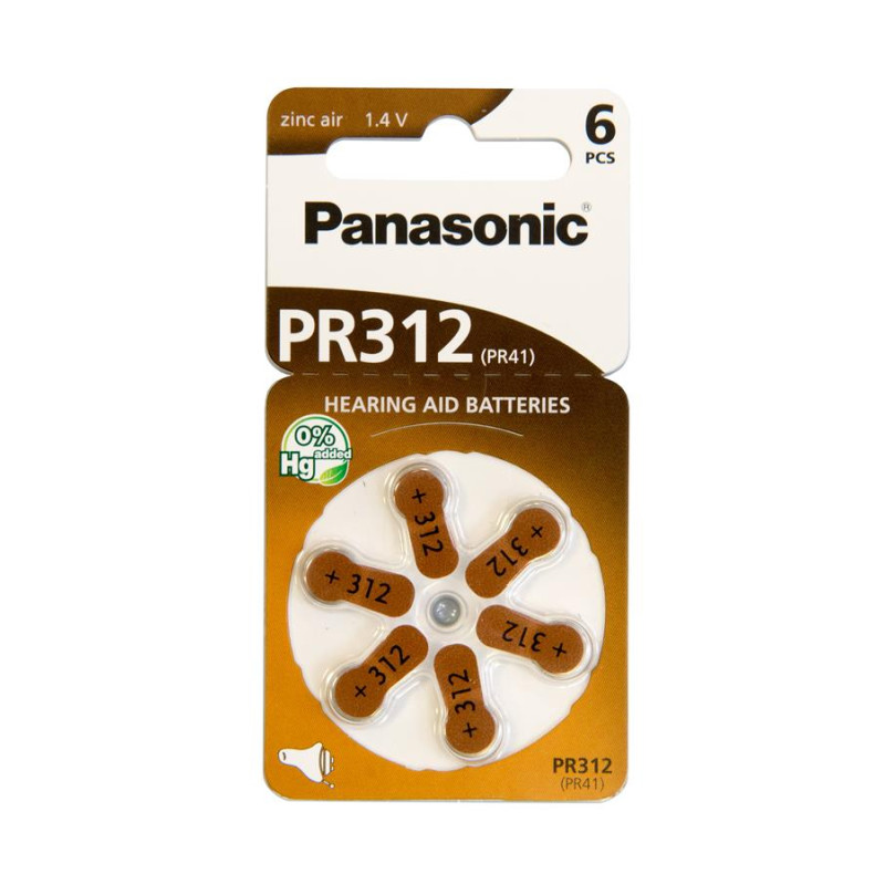 Батарейка Panasonic PR-312/6LB воздушно-цинковая PR312(312A, AC312E/EZ, PR312H, PR41, ZA312, DA312) блистер, 6 шт.