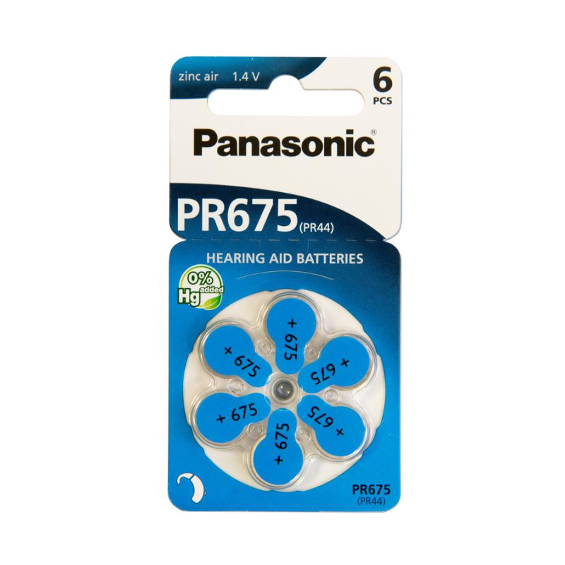 Батарейка Panasonic PR-675H/6LB воздушно-цинковая PR675H(675A, AC675E/EZ, ZA675, DA675), блистер, 6 шт