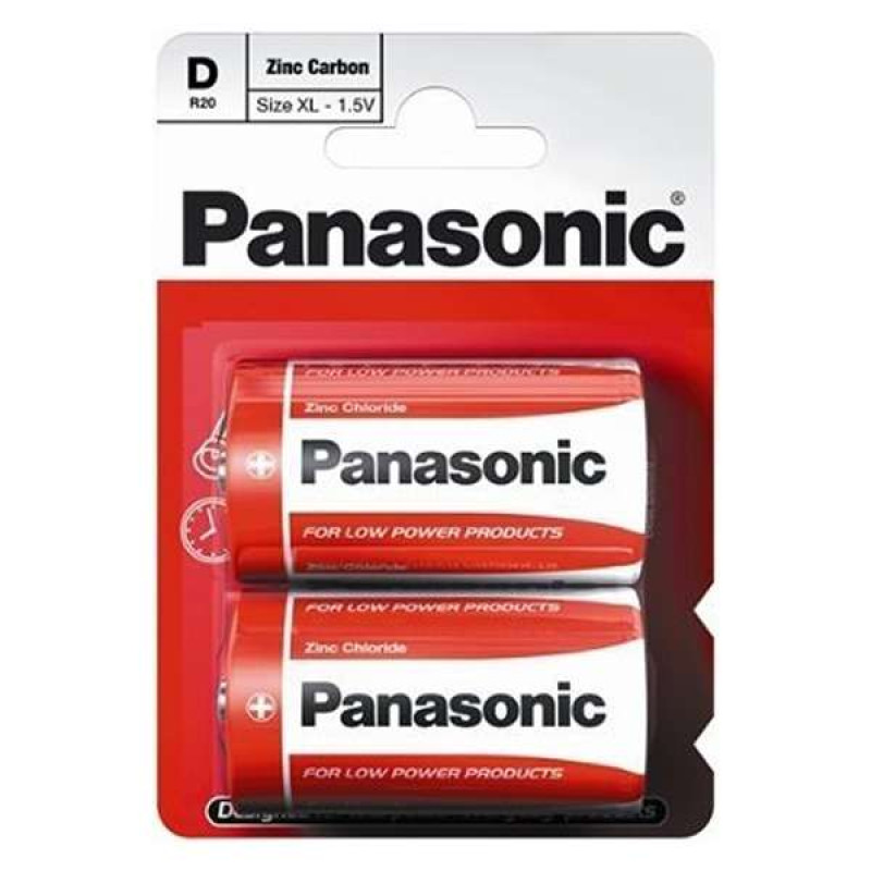 Батарейка Panasonic R20REL/2BPR RED ZINC угольно-цинковая D(R20) блистер, 2 шт.