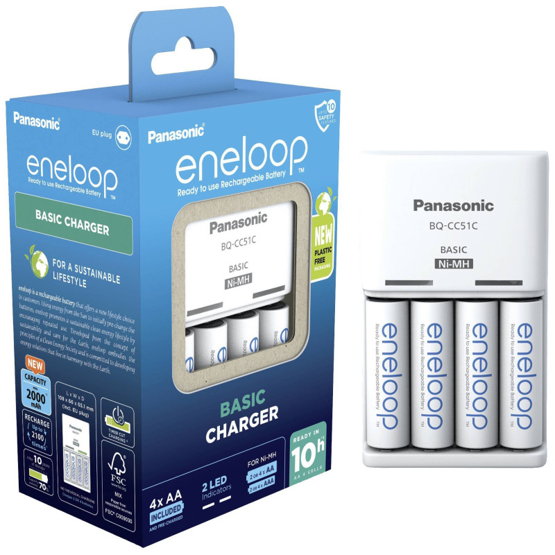 Зарядное устройство Panasonic K-KJ51MCD40E Basic Charger+ Акумулятор Eneloop NI-MH AA 2000 мАг, 4 шт.