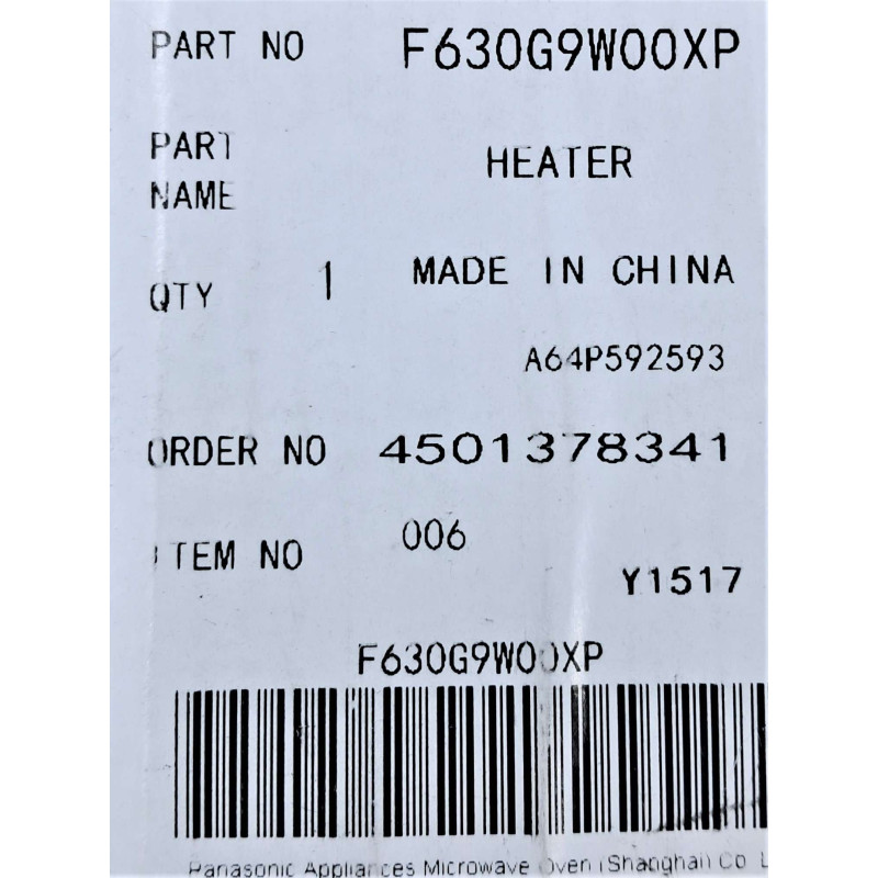 Heating element for microwave oven Panasonic F630G9W00XP