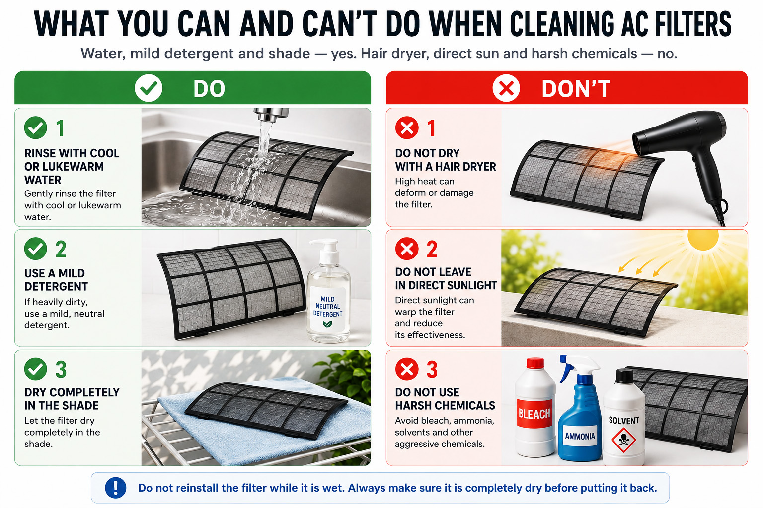 What you can and cannot do when cleaning air conditioner filters