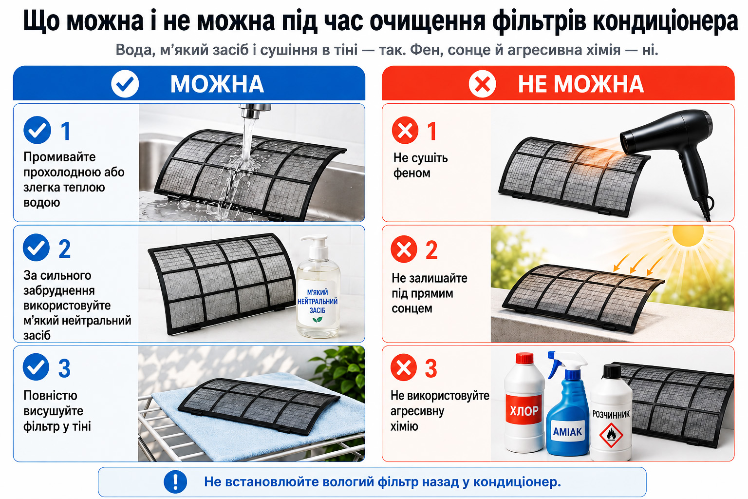 Що можна і не можна робити під час очищення фільтрів кондиціонера